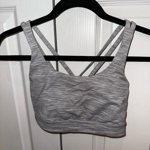 Gray and white striped Lululemon Energy Bra size 6